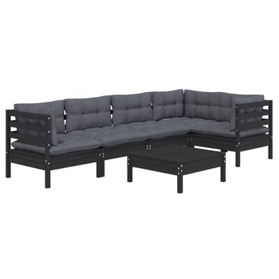 vidaXL 6-tlg. Garten-Lounge-Set mit Kissen Schwarz Kiefernholz