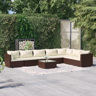 vidaXL 8-tlg. Garten-Lounge-Set mit Kissen Poly Rattan Braun