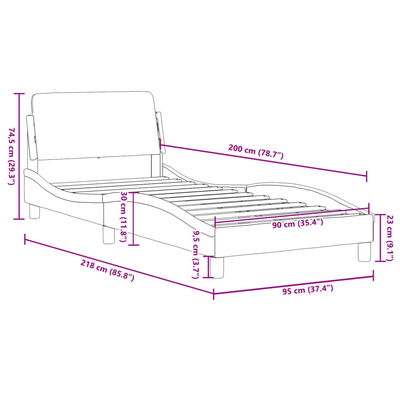 vidaXL Bettgestell mit Kopfteil Dunkelgrau 90x200 cm Samt