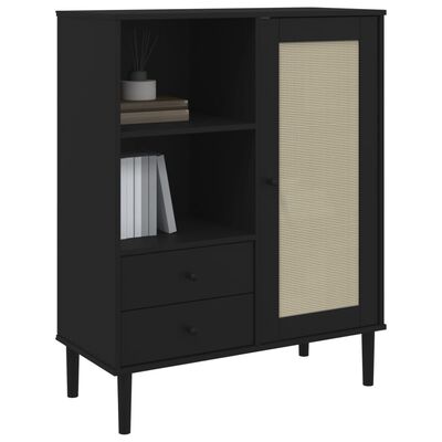 vidaXL Highboard SENJA Rattan-Optik Schwarz 90x40x112 cm Kiefernholz