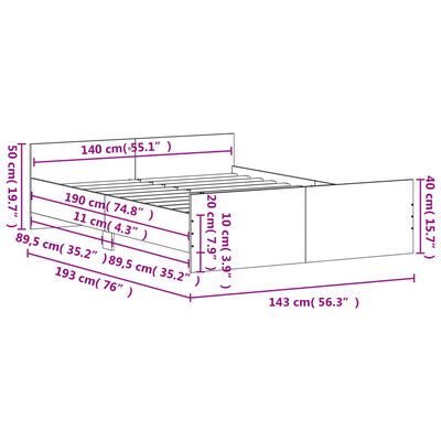 vidaXL Bettgestell mit Kopf- und Fußteil Braun Eiche-Optik 140x190 cm