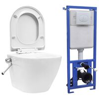 vidaXL Wand-WC ohne Spülrand mit Einbau-Spülkasten Keramik Weiß