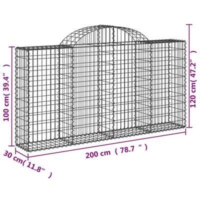 vidaXL Gabionen mit Hochbogen 13Stk. 200x30x100/120cm Verzinktes Eisen