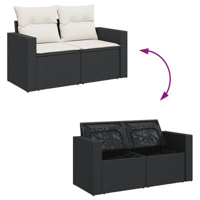 vidaXL 12-tlg. Garten-Sofagarnitur mit Kissen Schwarz Poly Rattan