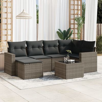 vidaXL 7-tlg. Garten-Sofagarnitur mit Kissen Grau Poly Rattan