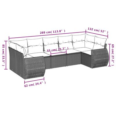 vidaXL 7-tlg. Garten-Sofagarnitur mit Kissen Schwarz Poly Rattan