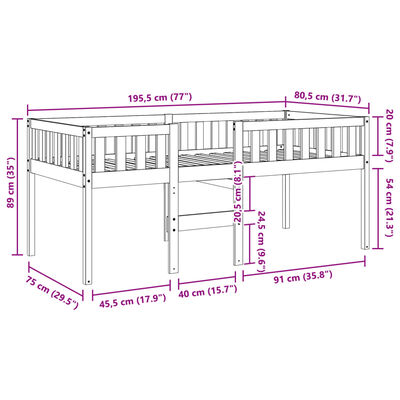 vidaXL Kinderbett ohne Matratze Wachsbraun 75x190 cm Massivholz Kiefer