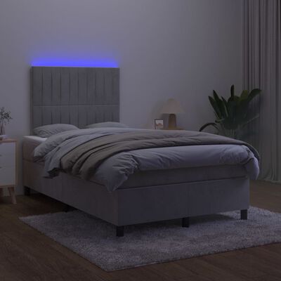 vidaXL Boxspringbett mit Matratze & LED Hellgrau 120x200 cm Samt