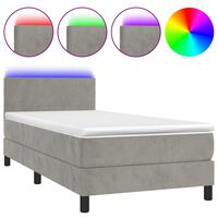 vidaXL Boxspringbett mit Matratze & LED Hellgrau 80x200 cm Samt