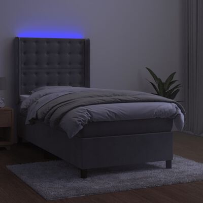 vidaXL Boxspringbett mit Matratze & LED Hellgrau 100x200 cm Samt