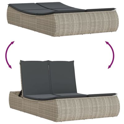 vidaXL Doppel-Sonnenliege mit Kissen Hellgrau Poly Rattan