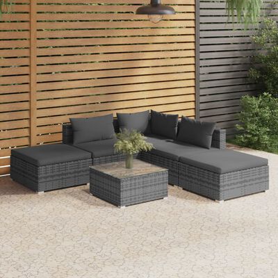 vidaXL 6-tlg. Garten-Lounge-Set mit Kissen Poly Rattan Grau