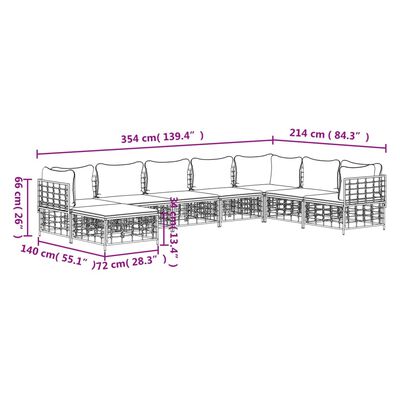 vidaXL 8-tlg. Garten-Lounge-Set mit Kissen Anthrazit Poly Rattan