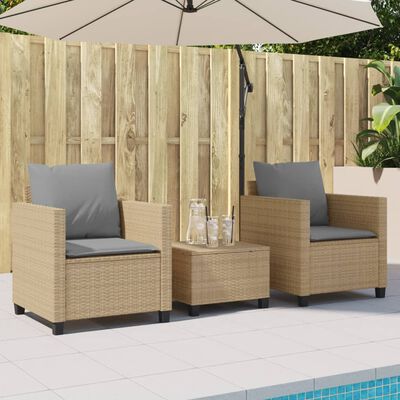 vidaXL 3-tlg. Bistro-Set mit Kissen Beige Poly Rattan