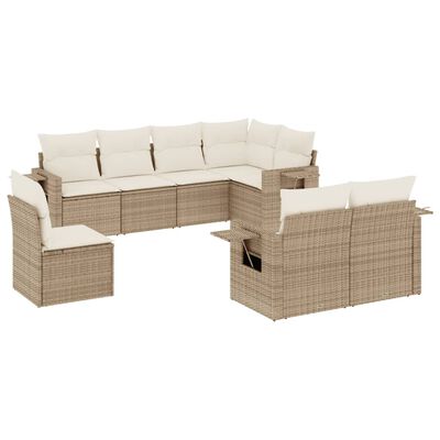 vidaXL 8-tlg. Garten-Sofagarnitur mit Kissen Beige Poly Rattan