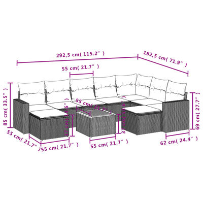 vidaXL 10-tlg. Garten-Sofagarnitur mit Kissen Schwarz Poly Rattan