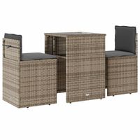 vidaXL 3-tlg. Bistro-Set mit Kissen Grau Poly Rattan