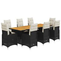 vidaXL 9-tlg. Garten-Bistro-Set mit Kissen Schwarz Poly Rattan