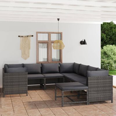 vidaXL 9-tlg. Garten-Lounge-Set mit Kissen Poly Rattan Grau