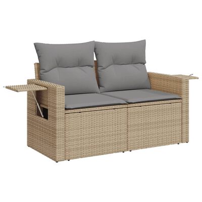 vidaXL 14-tlg. Garten-Sofagarnitur mit Kissen Beige Poly Rattan