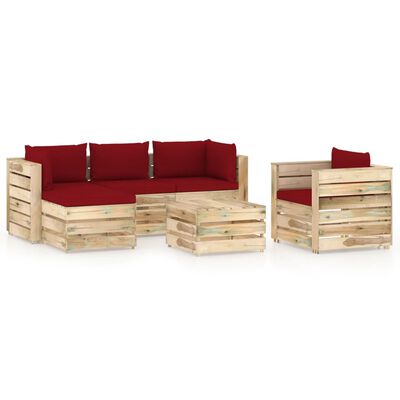 vidaXL 6-tlg. Garten-Lounge-Set mit Kissen Grün Imprägniertes Holz