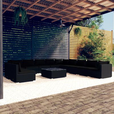 vidaXL 12-tlg. Garten-Lounge-Set mit Kissen Schwarz Poly Rattan