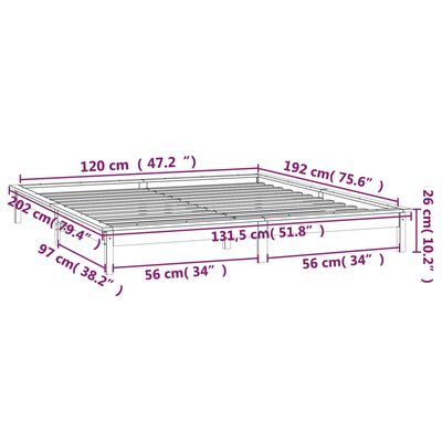 vidaXL Massivholzbett mit LEDs 120x190 cm