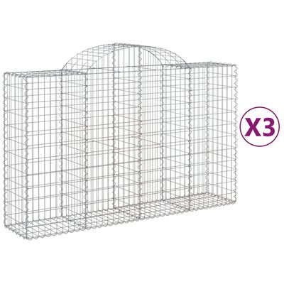 vidaXL Gabionen mit Hochbogen 3 Stk. 200x50x120/140cm Verzinktes Eisen