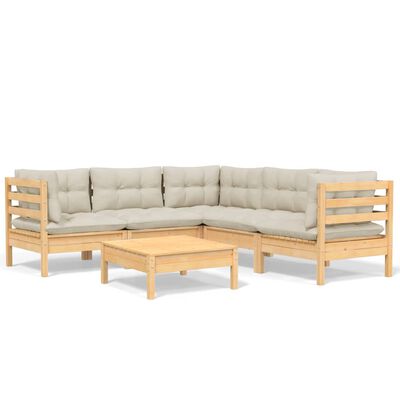 vidaXL 6-tlg. Garten-Lounge-Set mit Creme Kissen Massivholz Kiefer