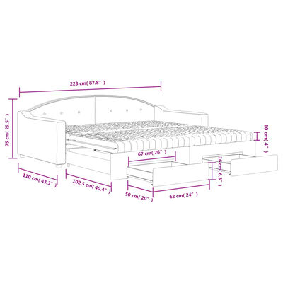 vidaXL Tagesbett Ausziehbar mit Schubladen Creme 100x200 cm Stoff