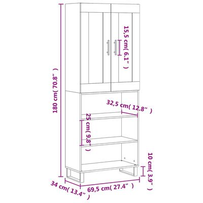 vidaXL Highboard Betongrau 69,5x34x180 cm Holzwerkstoff