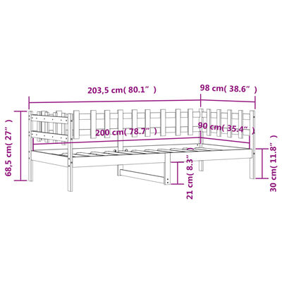 vidaXL Tagesbett ohne Matratze 90x200 cm Massivholz Kiefer