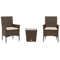 vidaXL 3-tlg. Bistro-Set mit Kissen Braun Poly Rattan und Glas