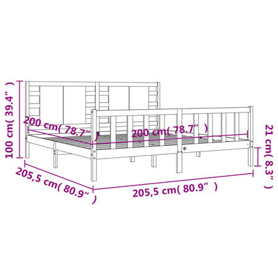 vidaXL Massivholzbett mit Kopfteil Grau 200x200 cm