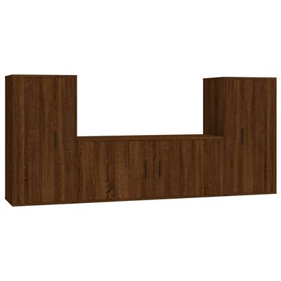 vidaXL 3-tlg. TV-Schrank-Set Braun Eichen-Optik Holzwerkstoff