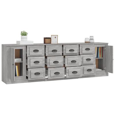 vidaXL Sideboards 3 Stk. Grau Sonoma Holzwerkstoff