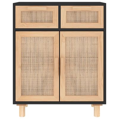 vidaXL Sideboard Schwarz 60x30x75cm Massivholz Kiefer und Natur-Rattan