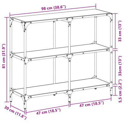 vidaXL Konsolentisch mit Glasplatte Transparent 98x30x81 cm Stahl