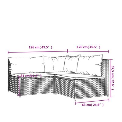 vidaXL 3-tlg. Garten-Lounge-Set mit Kissen Braun Poly Rattan