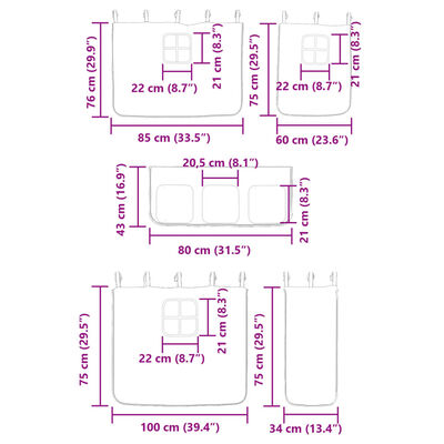 vidaXL Etagenbett mit Rutsche und Gardinen Weiß und Schwarz 80x200 cm