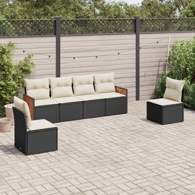 vidaXL 6-tlg. Garten-Sofagarnitur mit Kissen Schwarz Poly Rattan