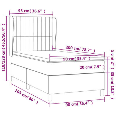 vidaXL Boxspringbett mit Matratze Hellgrau 90x200 cm Stoff