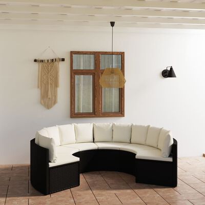 vidaXL 6-tlg. Garten-Sofagarnitur mit Auflagen Poly Rattan Schwarz