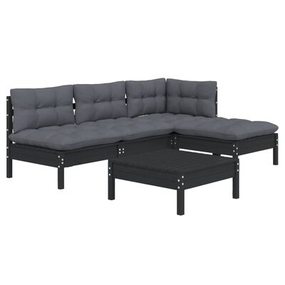 vidaXL 5-tlg. Garten-Lounge-Set mit Kissen Schwarz Kiefernholz