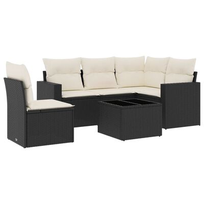 vidaXL 6-tlg. Garten-Sofagarnitur mit Kissen Schwarz Poly Rattan