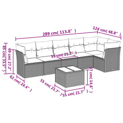 vidaXL 7-tlg. Garten-Sofagarnitur mit Kissen Grau Poly Rattan