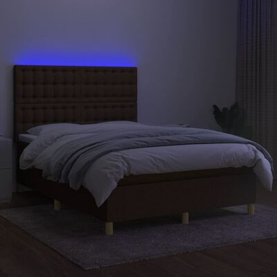 vidaXL Boxspringbett mit Matratze & LED Dunkelbraun 140x200 cm Stoff