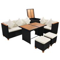 vidaXL 7-tlg. Garten-Lounge-Set mit Auflagen Poly Rattan Schwarz