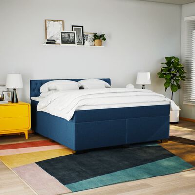 vidaXL Boxspringbett mit Matratze Blau 180x200 cm Stoff