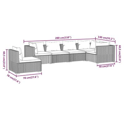 vidaXL 6-tlg. Garten-Lounge-Set mit Auflagen Poly Rattan Braun